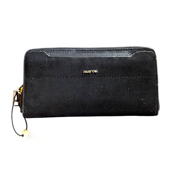 PARFOIS Suede Large Wallet‎ Black NWT - Picture 1 of 4